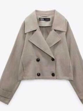 ZARA LINEN BLEND CROPPED TRENCH JACKET POCKETS  SPRING/SUMMER  WOMENS SZ MEDIUM